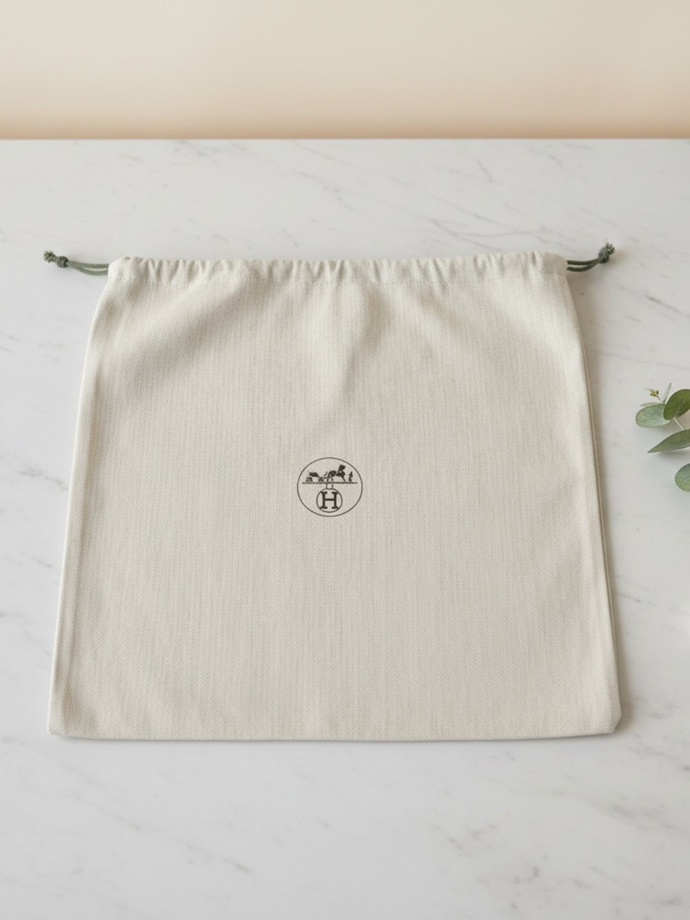 • Hermes • Large Natural Canvas Drawstring Dust Bag
